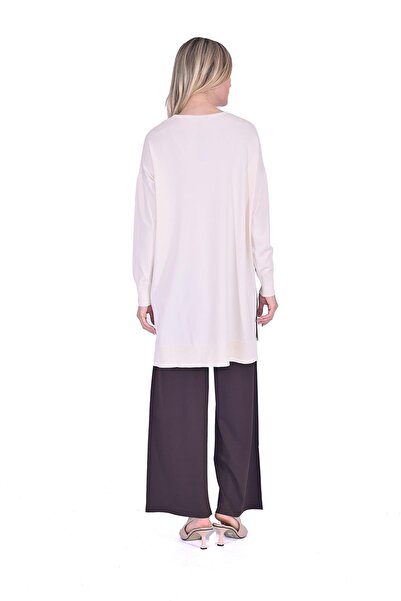 Invee Oversize Color Detailed Knitwear Tunic Vanilla