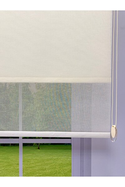 donatti perde Çift Mekanizmalı Ekru Keten Tül ve Ekru Mat Stor Perde