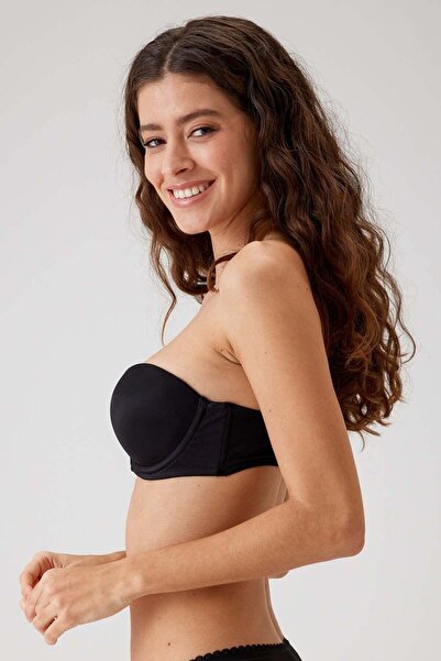 Pierre Cardin 2'li Ekonomik Paket Siyah-ten 6806 Vicenza Ekstra Push Up Dolgulu Straplez T-shirt Sütyen Set