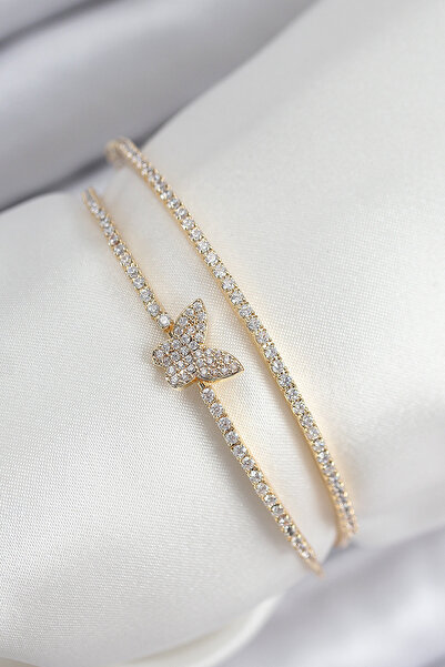 Lisinya Brass Zircon Stone Butterfly Model Gold Color Women's Bracelet - Tygoo
