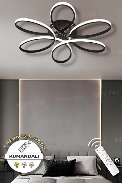 Sayra Black (60cm) Kumandalı 3 Renk Modern Plafonyer Led Avize