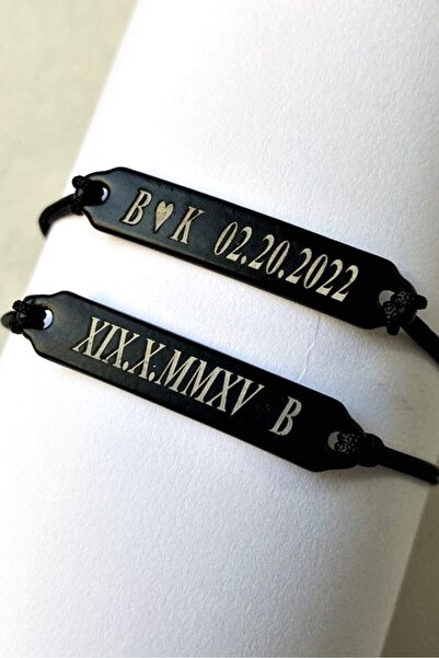 Takı Dükkanı Kişiye Özel Isimli Siyah Renk Unisex Çift Bileklik Bbb18