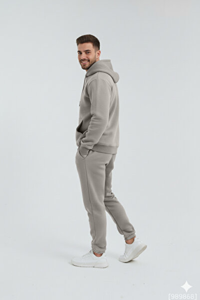 OXVİN Σετ φόρμας τριών κλωστών με συμπαγή κουκούλα, τσέπες καγκουρό και βαμβακερή επένδυση στο εσωτερικό