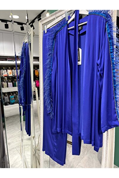 MERAM BUTİK Lisa Feather Pants Set - Blue - 2