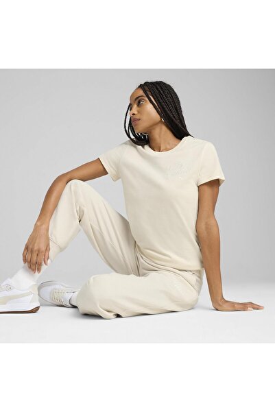 Puma T-shirt ESS SCRIPT Tee Bej Kadın Kısa Kol