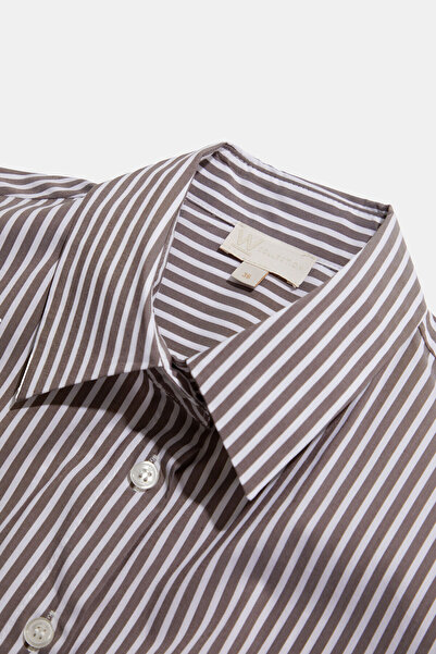 W Collection KAHVE EKRU ÇİZGİLİ GÖMLEK