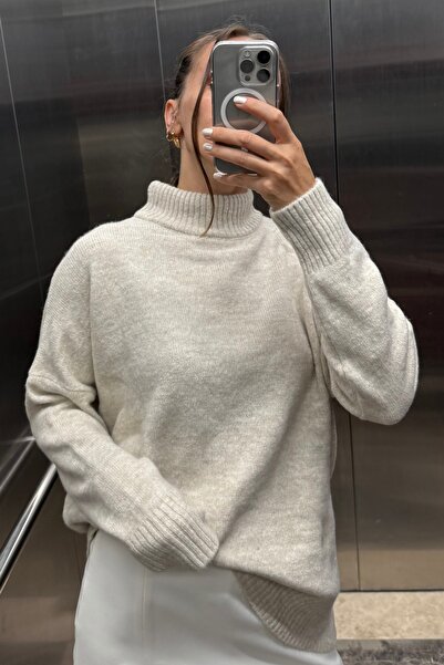 Noi Belis Pulover de bază cu guler în picioare oversize moale texturat AW25KZ0010