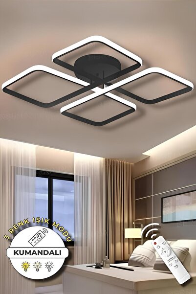 Jasmin Black Kumandalı 3 Renk Modern Plafonyer Led Avize
