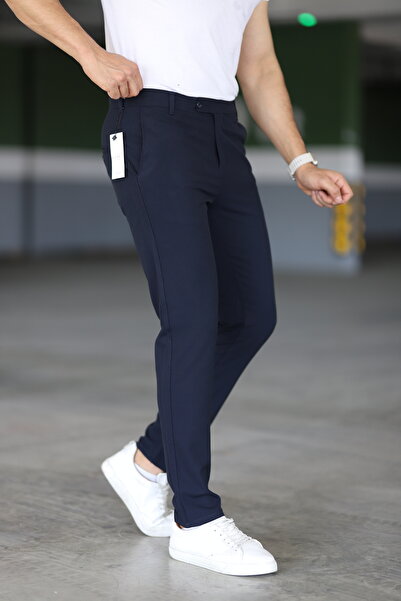 DOPPİO'N DENİM Men's Navy Blue Slim Fit Stretch Lycra Trousers