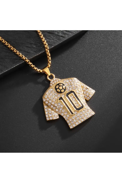 Gobox Shop Taşlı Çelik Futbolcu Kolyesi No:10 – Unisex Messi Stil Hiphop Spor Kolye (Taşlı Çelik)