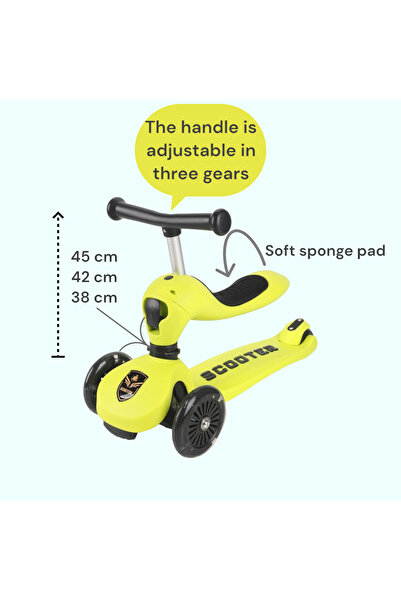 OEM 2-in-1 Scooter Convertible to Tricycle for Kids, Adjustable Height, Progressive Brake, LED Wheels, Y