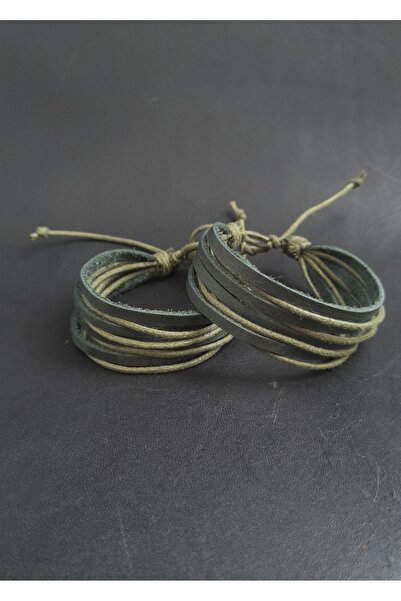 BSN Store 2 Pcs Leather Bracelet Multilayer Handmade Real Leather Bracelet