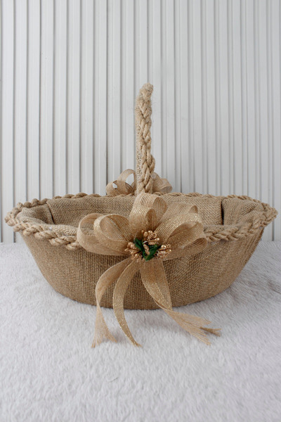 Mortex Örgü ve Jüt Dekoratif Sepet - Düğün Nişan Nikah Kına Söz Mevlüt Sünnet