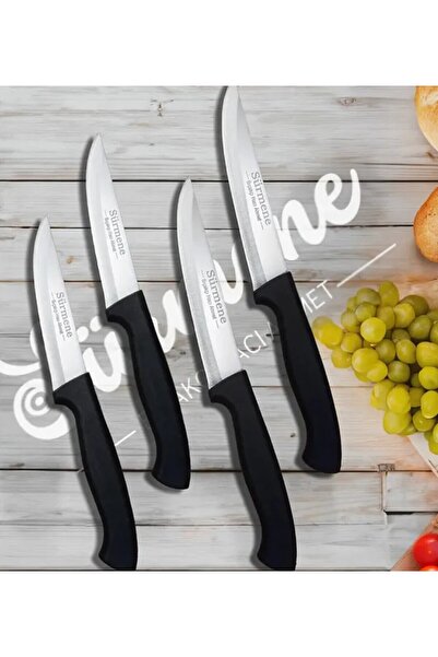 Sürmene Et, Ekmek, Sebze, Meyve 4 Parça Günlük Kullanım Mutfak Bıçakları Seti Plastik Sap Siyah Renk