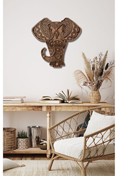 Genel Markalar Kahverengi MDF Ahşap Oryantal Desenli Fil Duvar Dekoru, Şık ve...