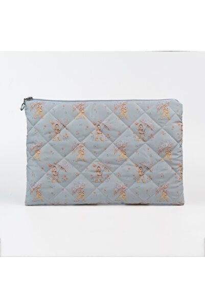 BABY KANGAROO Water Resistant 13-14-15'' Inch Laptop Sleeve / Rabbit Pattern Quilted White Computer Bag