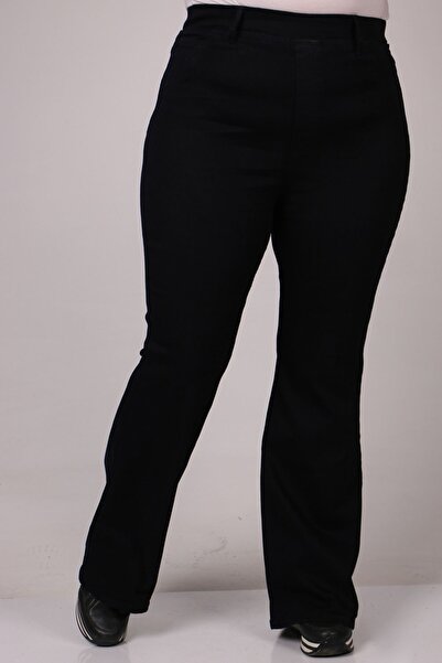 Eslina F-9137-7 Plus Size Elastic Waist Flared Jeans - Dark Navy Blue