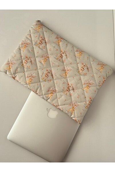 BABY KANGAROO Water Resistant 13-14-15'' Inch Laptop Sleeve / Rabbit Pattern Quilted White Computer Bag