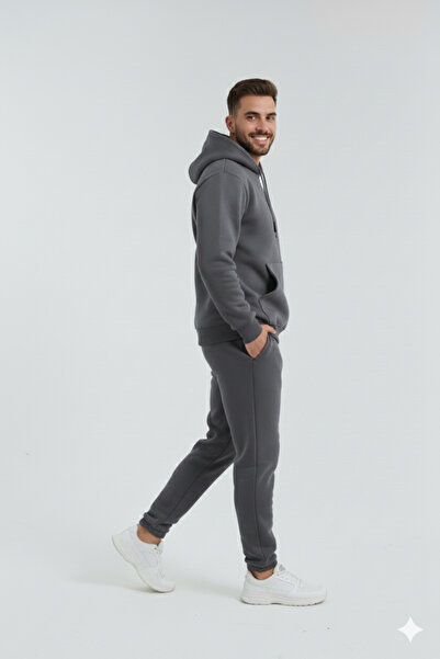 OXVİN Σετ φόρμας τριών κλωστών με συμπαγή κουκούλα, τσέπες καγκουρό και βαμβακερή επένδυση στο εσωτερικό