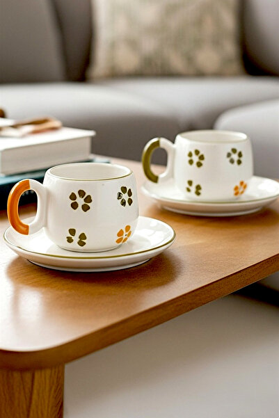 Hopce Clover Coffee Set and Saucer 4 Pieces for 2 People - 110 ml