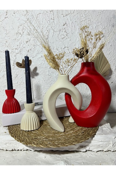 Zigzag Home Decorative Bohemian Style Lover Ivy Vase and Damask Candle Holder Set Decorative Vase Set Figurine