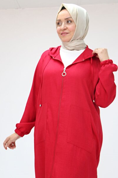 Eslina F-53010 Καπέλο από λινό μεγάλου μεγέθους με φερμουάρ και μανίκια ρεγκλάν - μπορντό