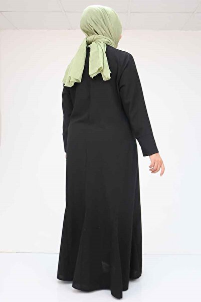 Eslina F-52003 Plus Size Thick Cuffed Linen Dress - Black