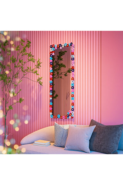 klubeconcept Kendinden Yapışkanlı 120x40 cm Çiçekli Dekoratif Duvar Aynası Ko...