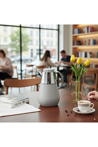 Urbanza ترمس حراري معزول مزدوج الجدار للقهوة والشاي، سعة 1 لتر، رمادي وفضي عصري