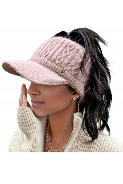 Freya Pembe Kışlık Triko Tepesi Açık Yarım Vizör Şapka