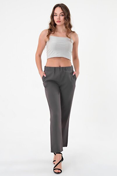 Hazel Pantaloni slim de damă, antracit, cu talie elastică