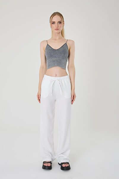 Hazel Women's White Linen Blended Loose Fitting Trousers