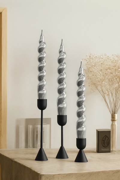 homeartplus Gümüş renk İtalyan burgu Şamdan mum 3 adet 18 cm x 2.2 mm (Şamdan...