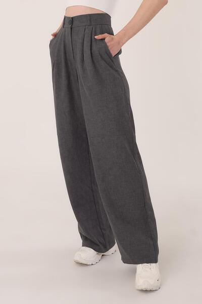 Hazel Női antracit magas derekú lenvászon Palazzo nadrág