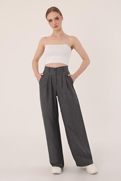 Hazel Női antracit magas derekú lenvászon Palazzo nadrág