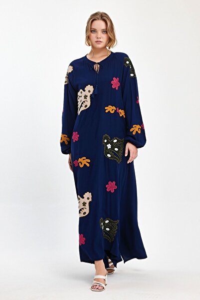 bacc Rochie lungă țesătă cu broderie, albastru bleumarin pentru femei Bcvl-24915