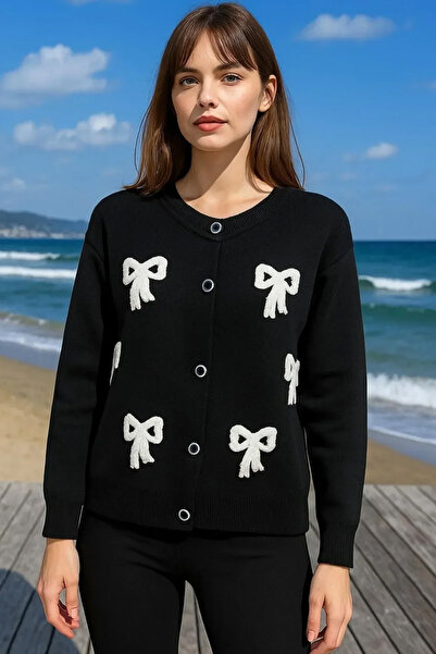 DAMGA Collection Tricotaj cu model de broderie cu panglici pentru femei Cardi...