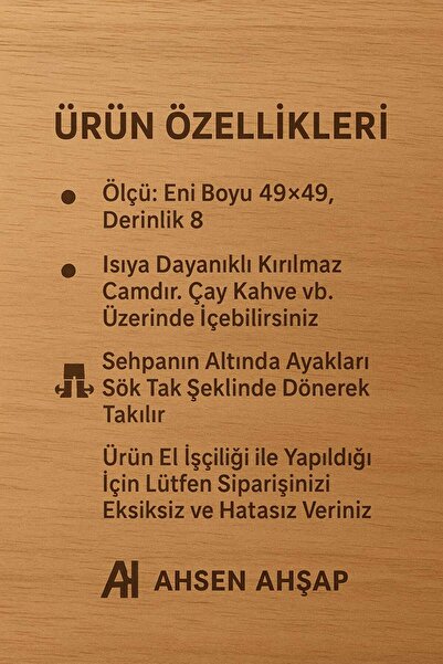 AA AHŞAP AHSEN AHŞAP Fotoğraflı Anı Sehpası