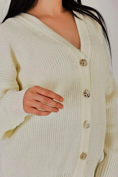 DAMGA Collection Γυναικεία πλεκτή ζακέτα με κρεμ κουμπιά