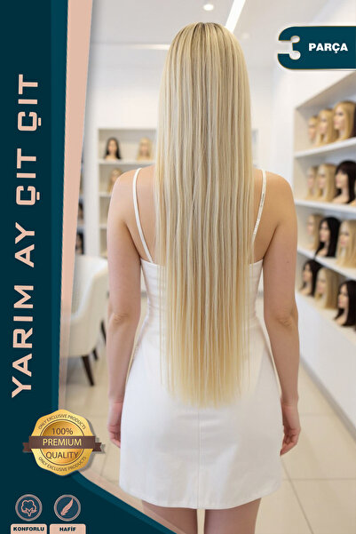 KONAK PERUK Spumă sintetică din fibră cu reflexe platină - Semilună plată + 2 agrafe laterale