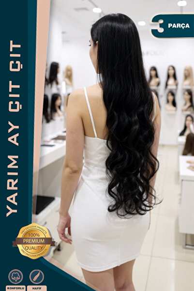 KONAK PERUK Fibră sintetică neagră - Semilună ondulată și 2 agrafe laterale