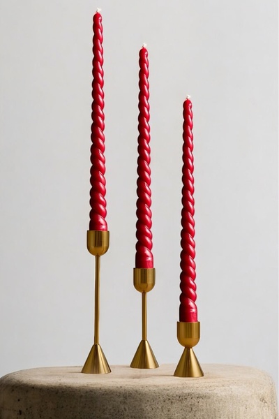 homeartplus Yılbaşı kırmızısı Renk 25 cm İtalyan spiral Şamdan mum 3 adet