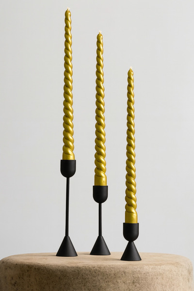homeartplus kaplama Gold Renk 25 cm İtalyan spiral Şamdan mum 3 adet