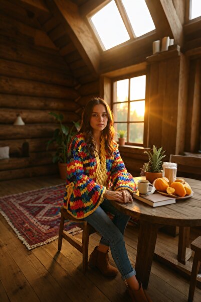 Zuviel Deco Handmade Handmade Colorful Puffy Chunky Cardigan