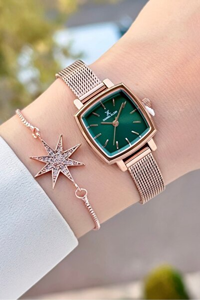 Daniel Klein Kadranı Yeşil Kordonu Pembe Renk Ayarlanabilir Kordonlu Kadın Ko...