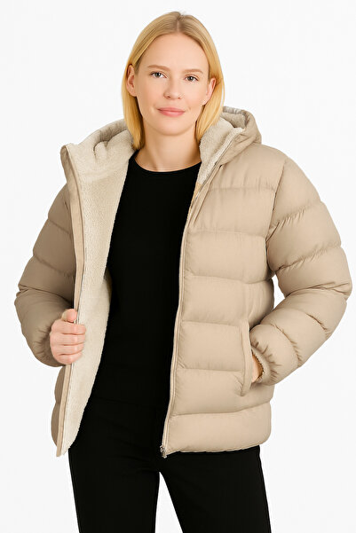 VODENS Бісквітний, з хутром, товстий, водонепроникний, з капюшоном, надувний пуховик