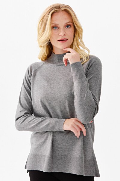 Desen Triko Women's Half Turtleneck Sweater with Side Slits O.Fume
