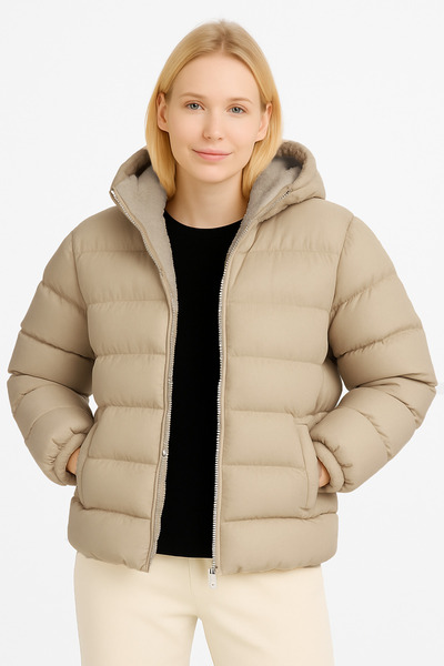 VODENS Бісквітний, з хутром, товстий, водонепроникний, з капюшоном, надувний пуховик