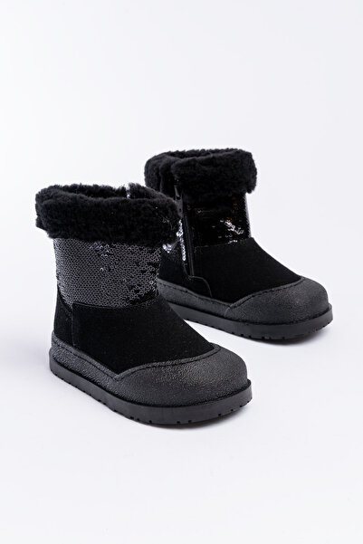 p papuccum ortopedi çocuk ayakkabıları Kız Çocuk Siyah Pullu Fermuarlı Tüylü ...