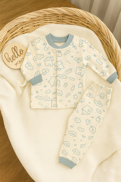 mini mia Pamuklu Yumuşak Rahat Kullanım Çıtçıtlı Bebek Pijama Takımı